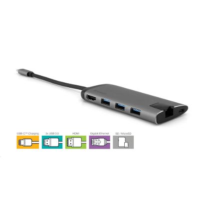 Obrázek VERBATIM Dokovací stanice USB- C 7v1, 1xHDMI, 1xUSB- C, 3xUSB, 1xRJ45, čtečka SD karet, šedá