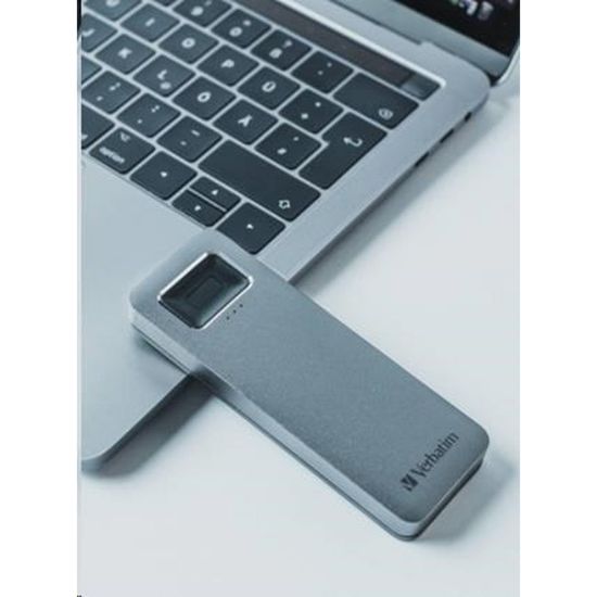 Obrázek VERBATIM externí SSD 1 TB, Executive Fingerprint Secure SSD, USB 3.2 Gen 1/ USB- C, (W: 356 MB/ s, R: 344 MB/ s), šedá
