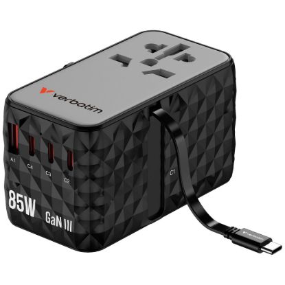 Obrázek VERBATIM GaN Nabíječka do sítě s vestavěným USB- C kabelem Charge 'n' Travel, 85 W, 4xUSB- C, 1xUSB