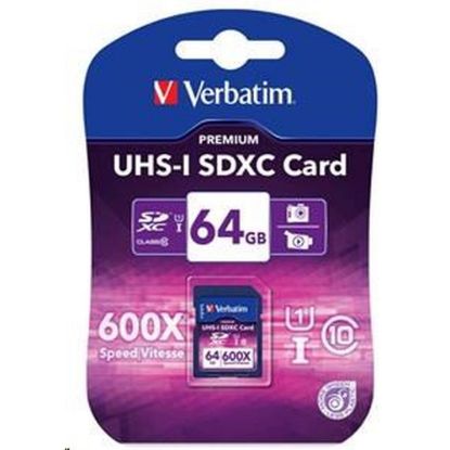 Obrázek VERBATIM SDXC karta 64 GB PREMIUM, UHS- 1, Class 10 (R: 90/ W: 25 MB/ s)