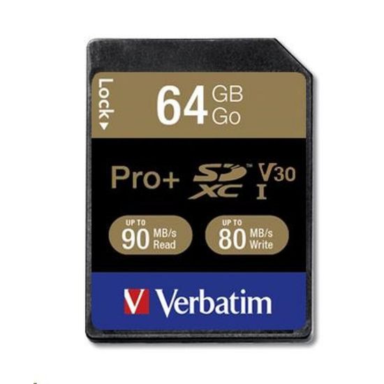 Obrázek VERBATIM SDXC karta 64 GB PRO+ Class 10, UHS- 1 (R: 90/ W: 80 MB/ s)