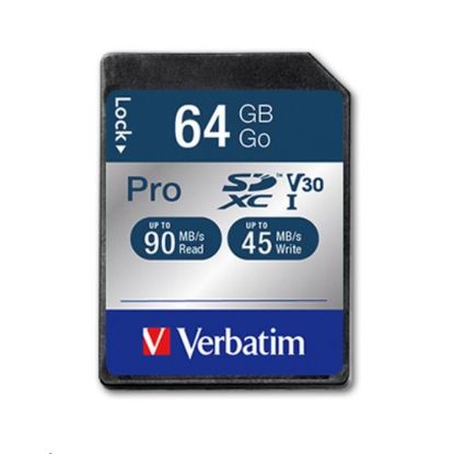 Obrázek VERBATIM SDXC karta 64 GB Pro, U3, V30 (R: 90/ W: 45 MB/ s)