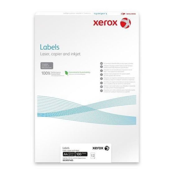 Obrázek Xerox Papír bílé samolepící štítky, kulaté rohy - Labels 65UP 38, 1 x 21, 2 (g/ 100 listů, A4)